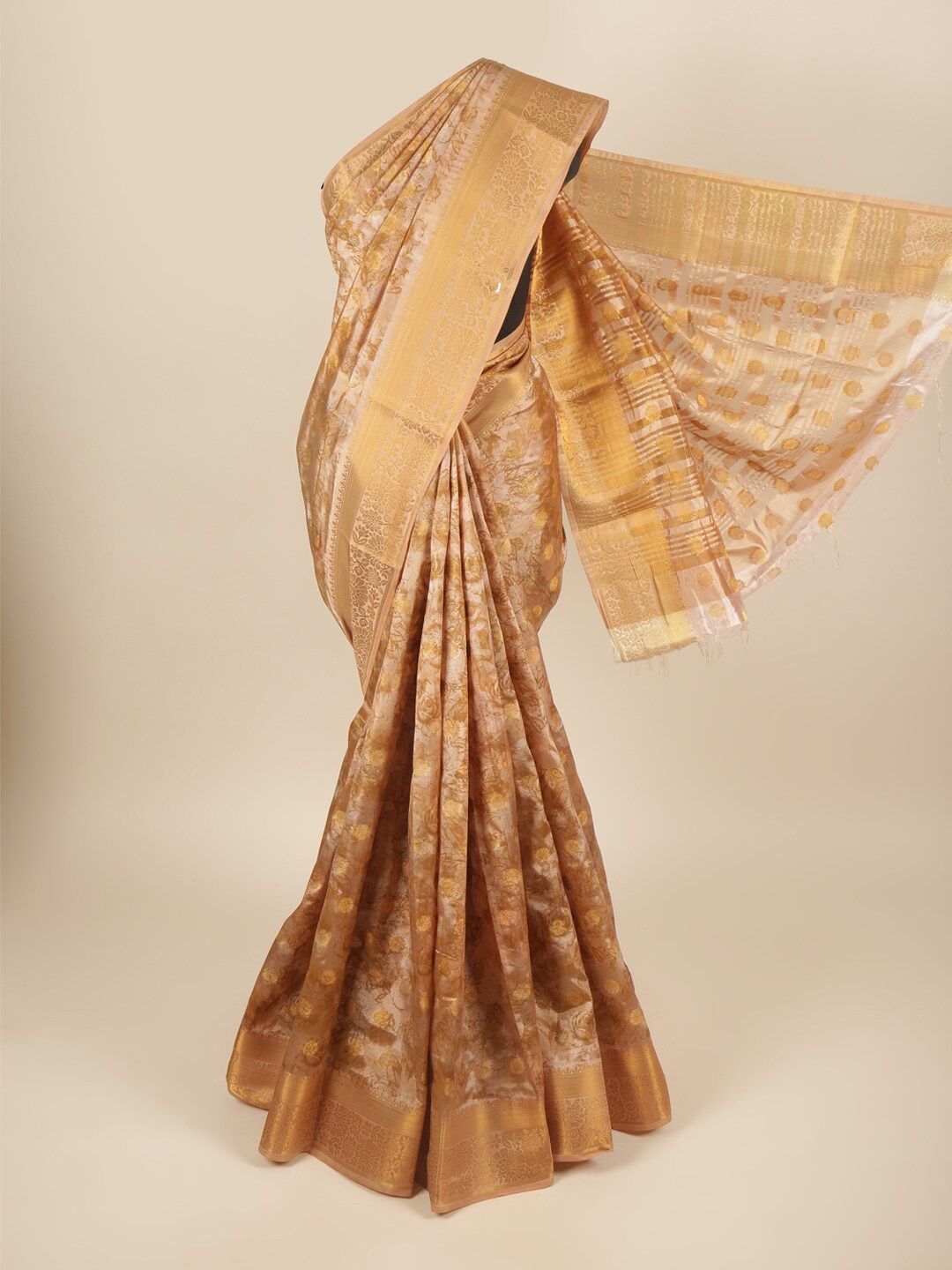 

Pothys Gold-Toned Floral Printed Art Silk Saree
