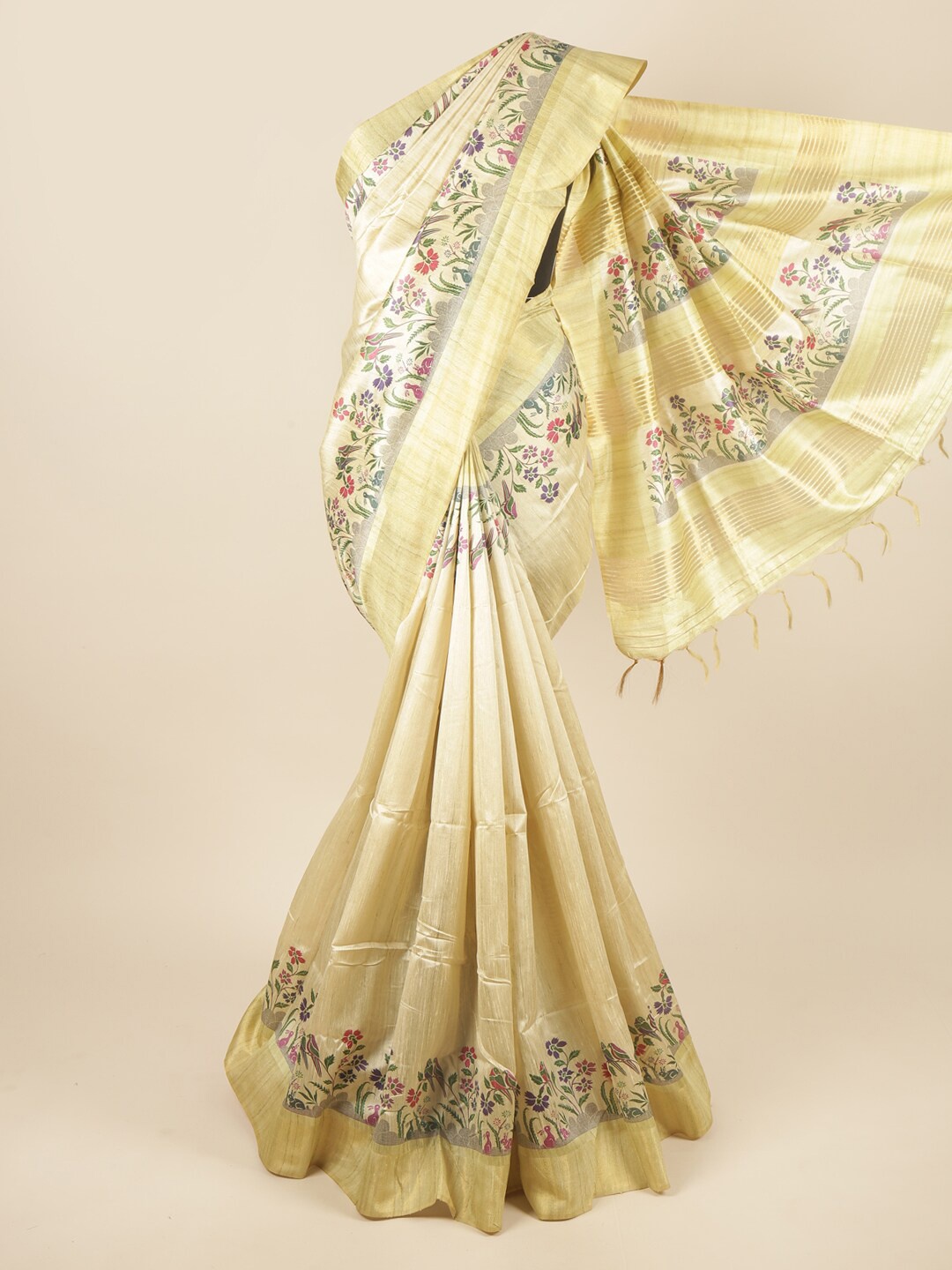 

Pothys Green & Purple Floral Zari Art Silk Saree