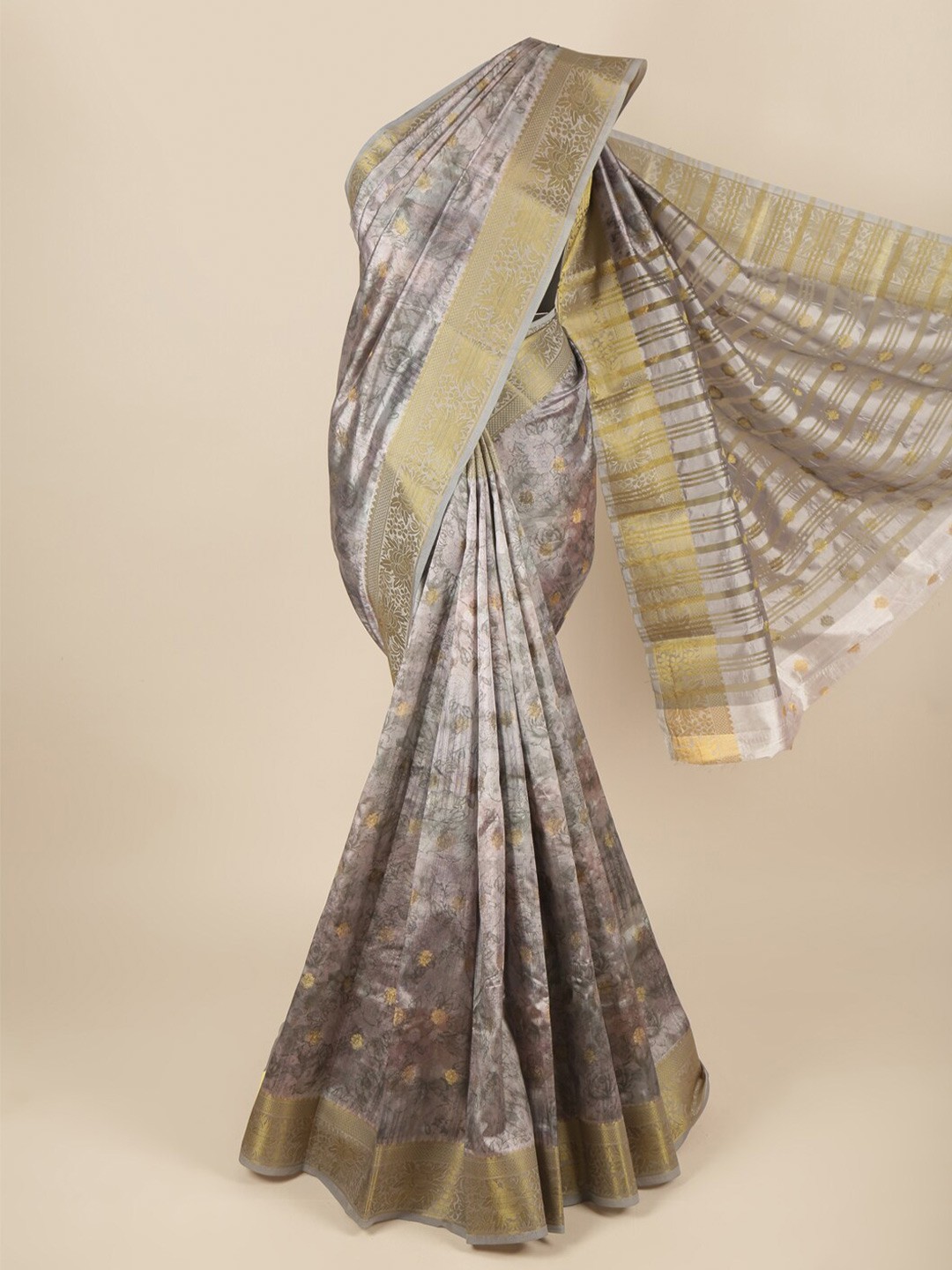

Pothys Grey Floral Printed Art Silk Saree