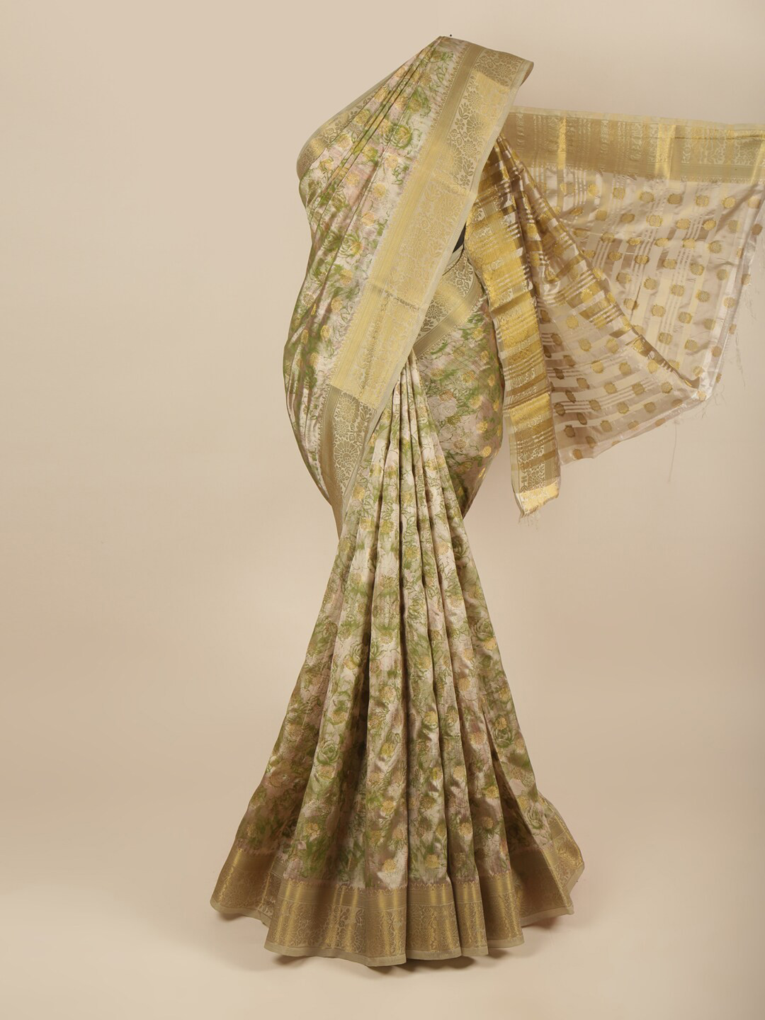 

Pothys Green & Grey Floral Printed Zari Art Silk Saree