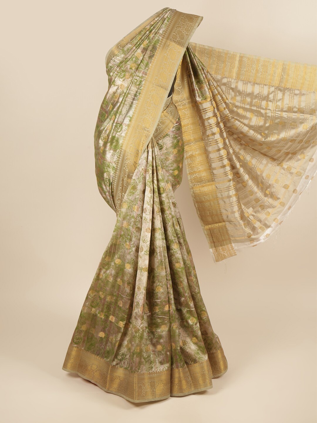 

Pothys Green & Grey Floral Art Silk Saree