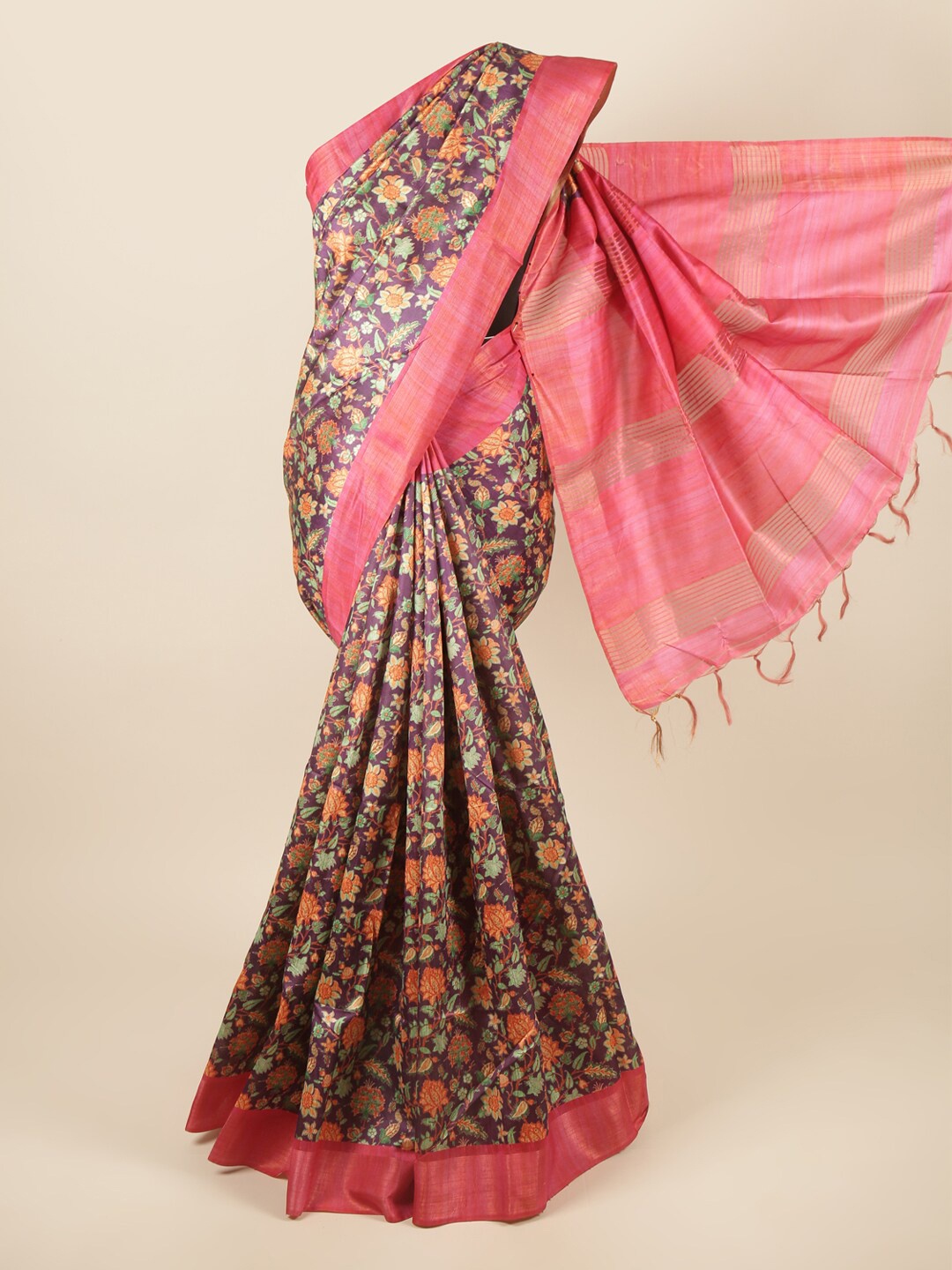 

Pothys Violet & Pink Floral Zari Art Silk Saree