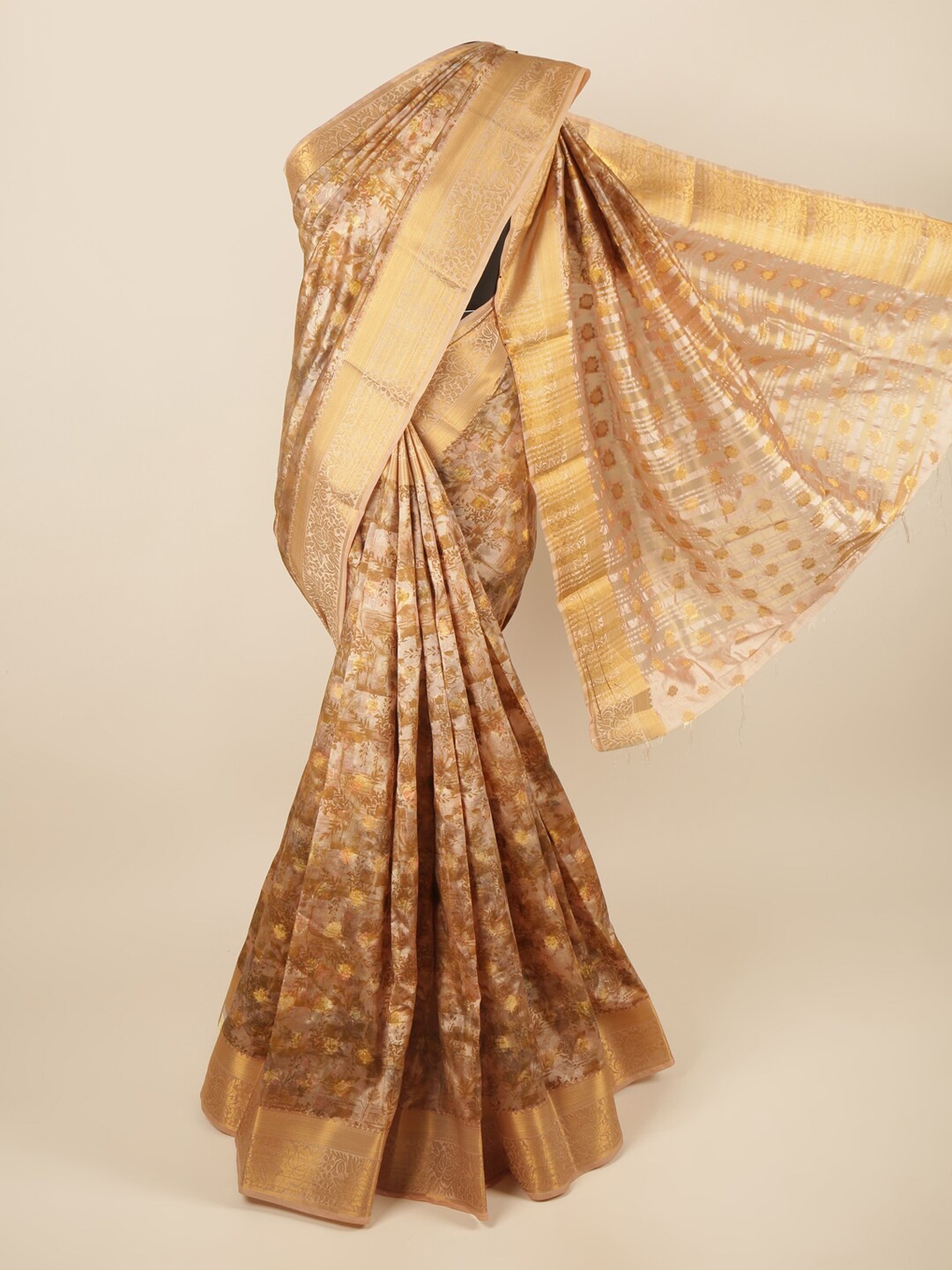 

Pothys Copper-Toned Floral Printed Art Silk Saree