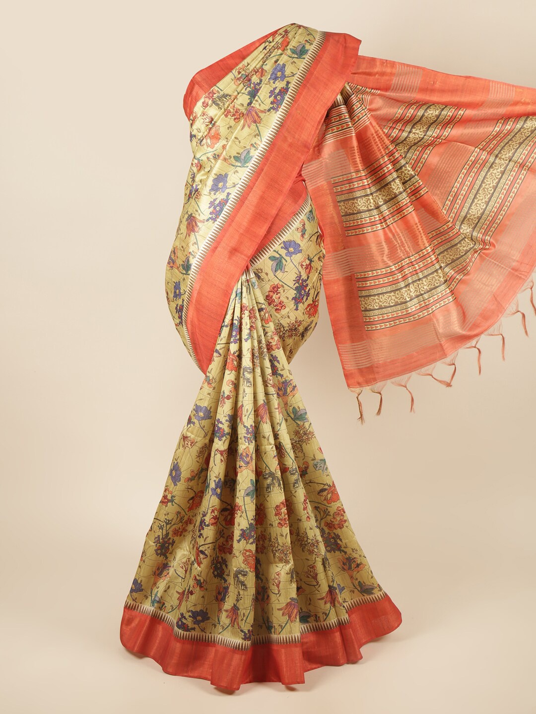 

Pothys Green & Red Floral Art Silk Saree