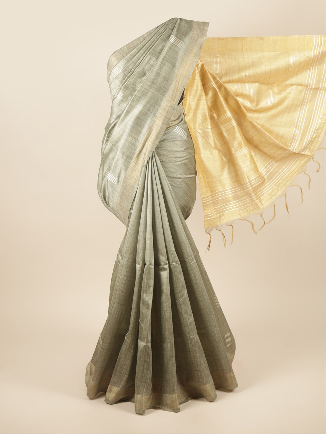 

Pothys Grey & Yellow Woven design Art Silk Saree