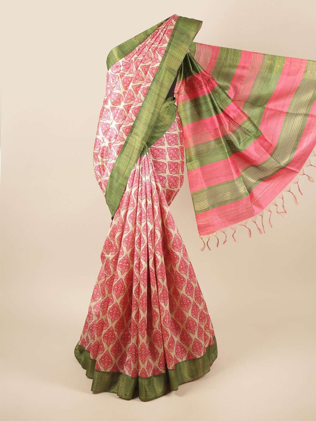 

Pothys Pink & Green Floral Art Silk Saree