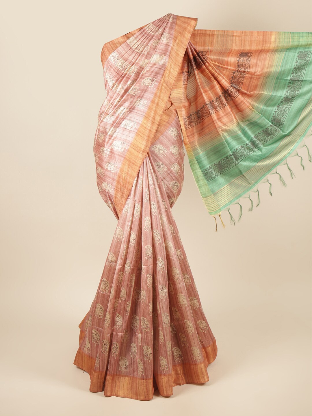 

Pothys Pink & Green Paisley Art Silk Saree