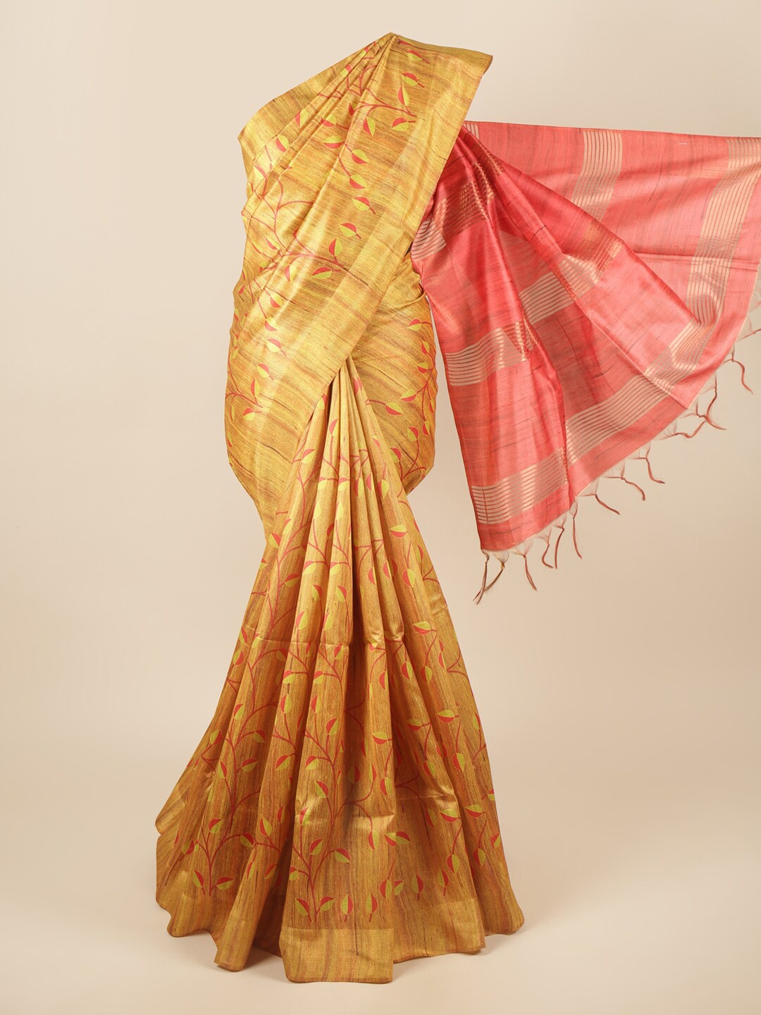

Pothys Yellow & Red Floral Zari Art Silk Saree