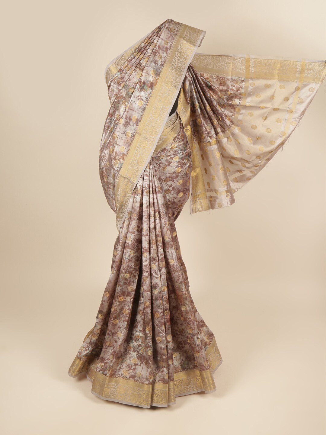 

Pothys Grey Floral Printed Art Silk Saree