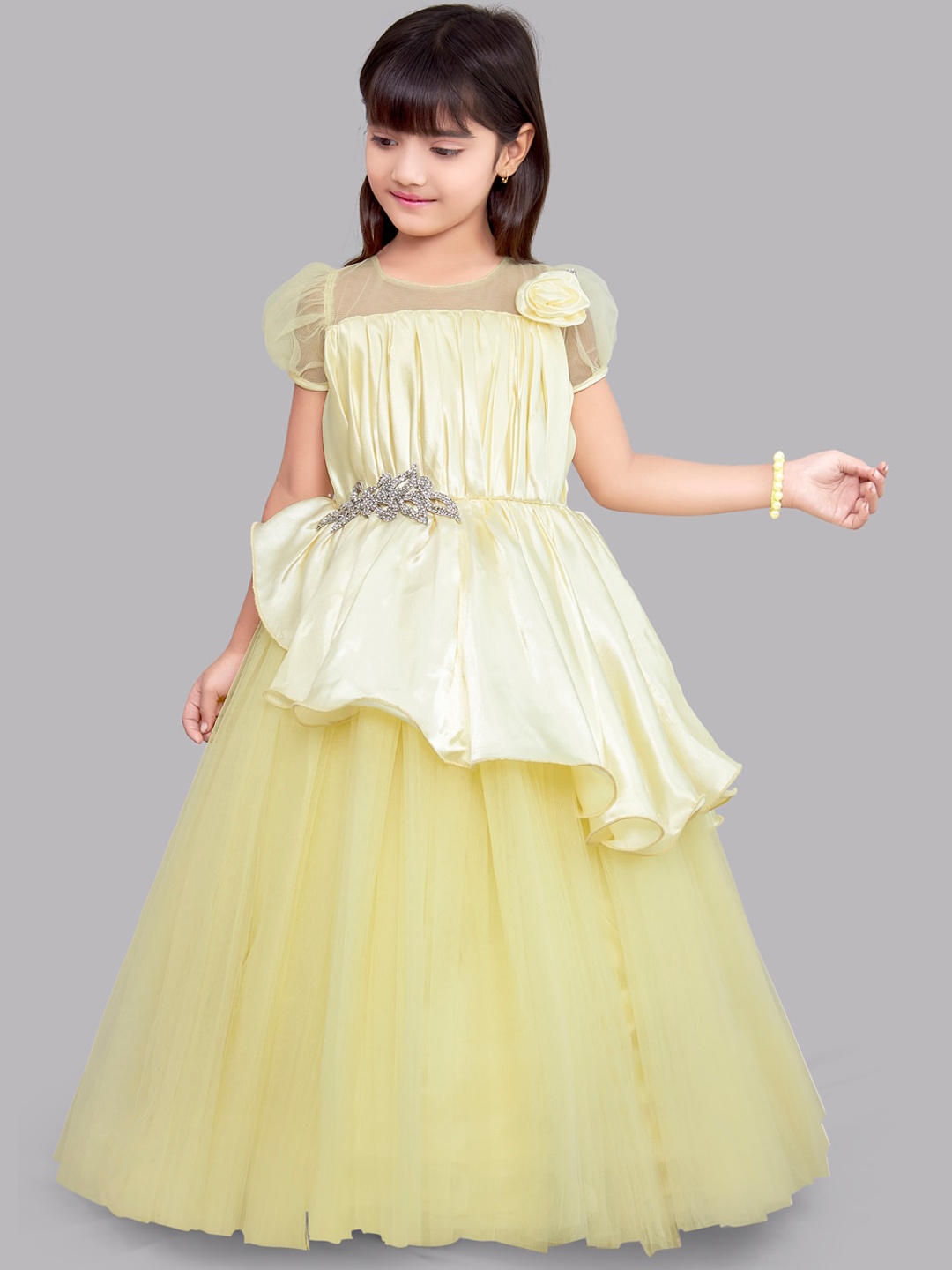 

Pink Chick Girls Yellow Satin Maxi Dress