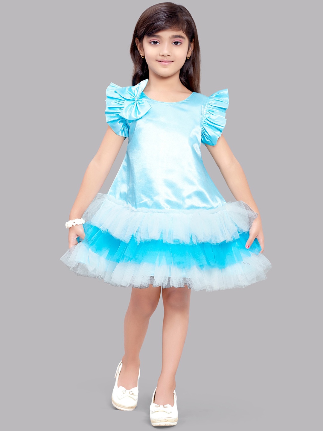 

Pink Chick Girls Blue Layered Satin A-Line Dress