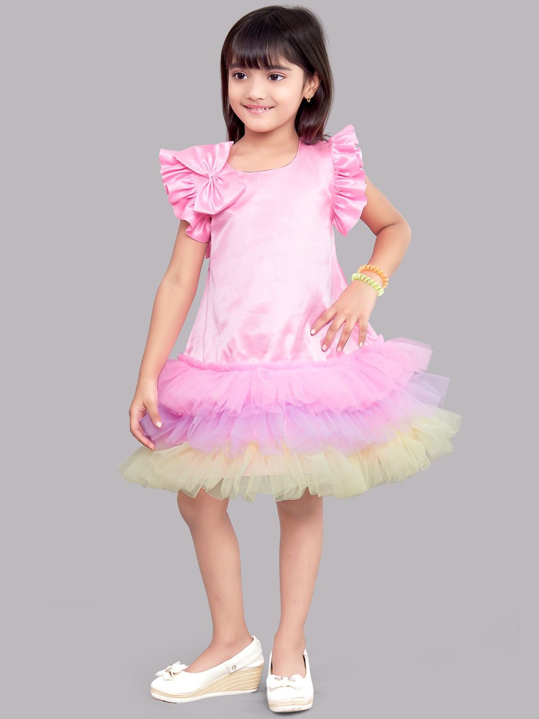 

Pink Chick Girls Pink Layered Satin A-Line Dress