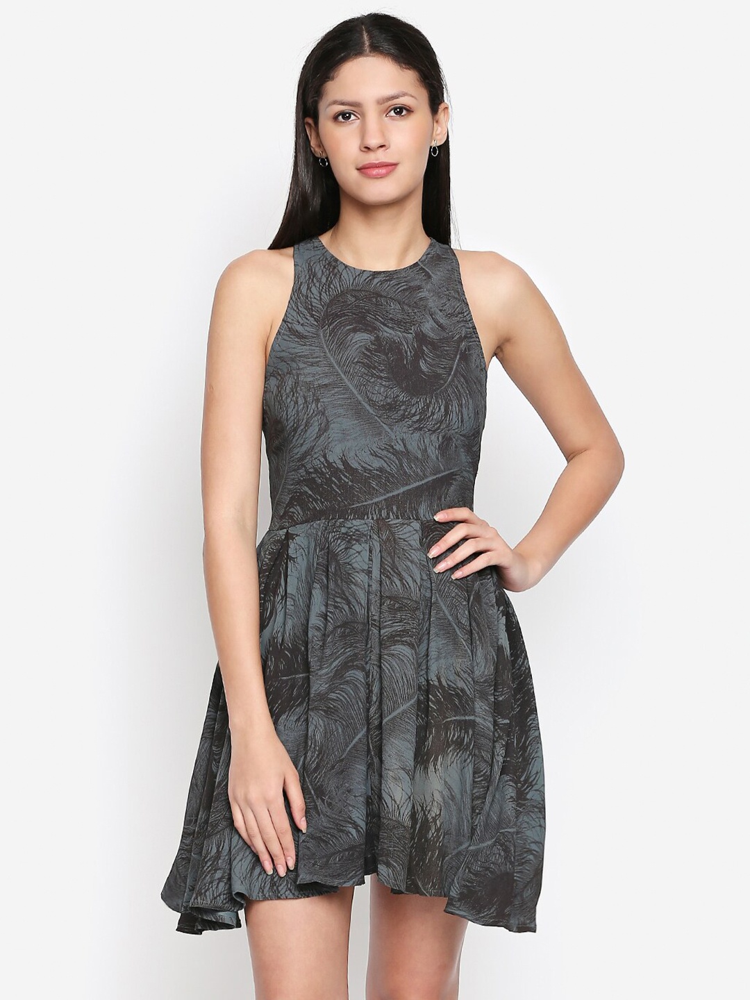 

aaliya Grey Tropical Crepe Mini Dress