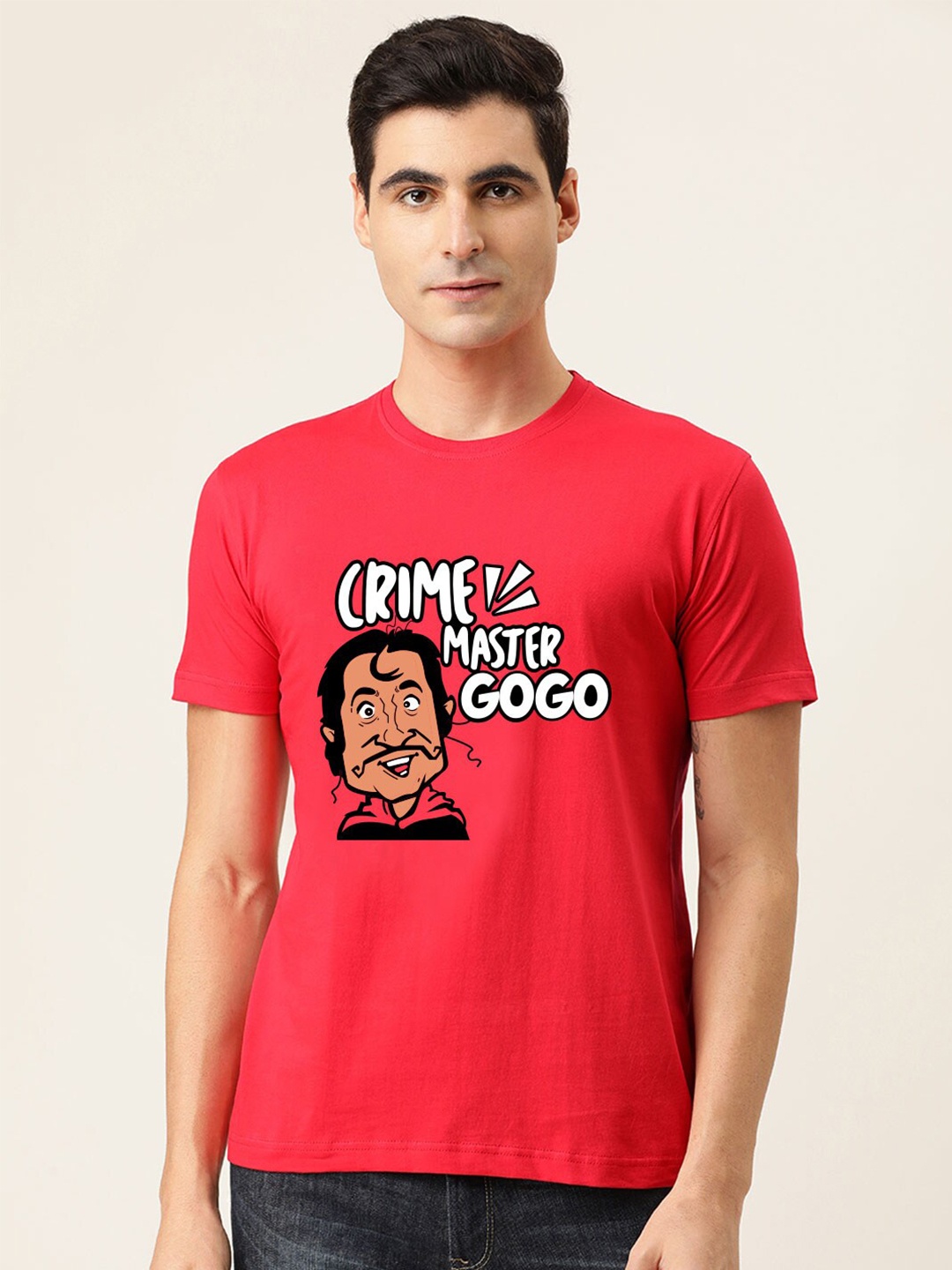 

BE AWARA Men Red & White Printed Cotton T-shirt