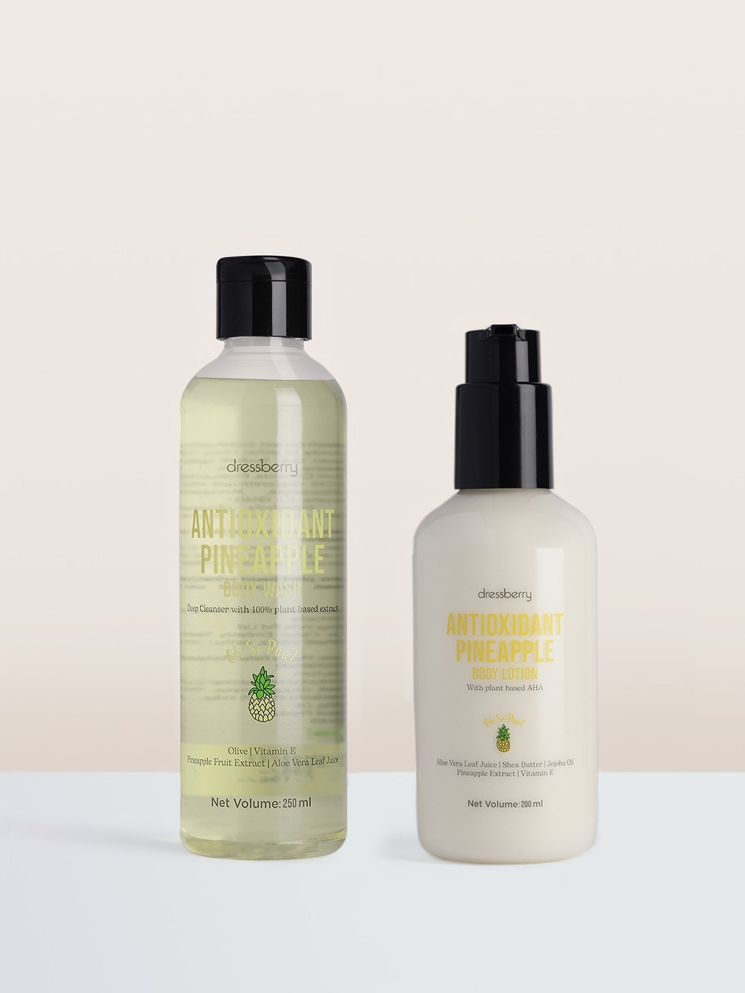 

DressBerry Set of Antioxidant Pineapple Body Wash 250 ml & Body Lotion 200 ml, Nude