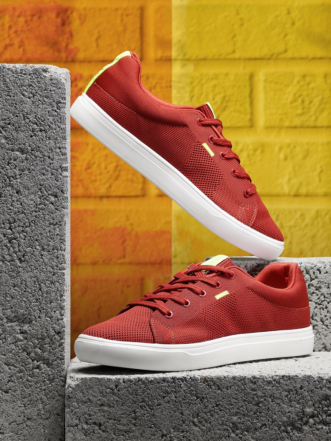 

WROGN Men Rust Orange Woven Design Sneakers