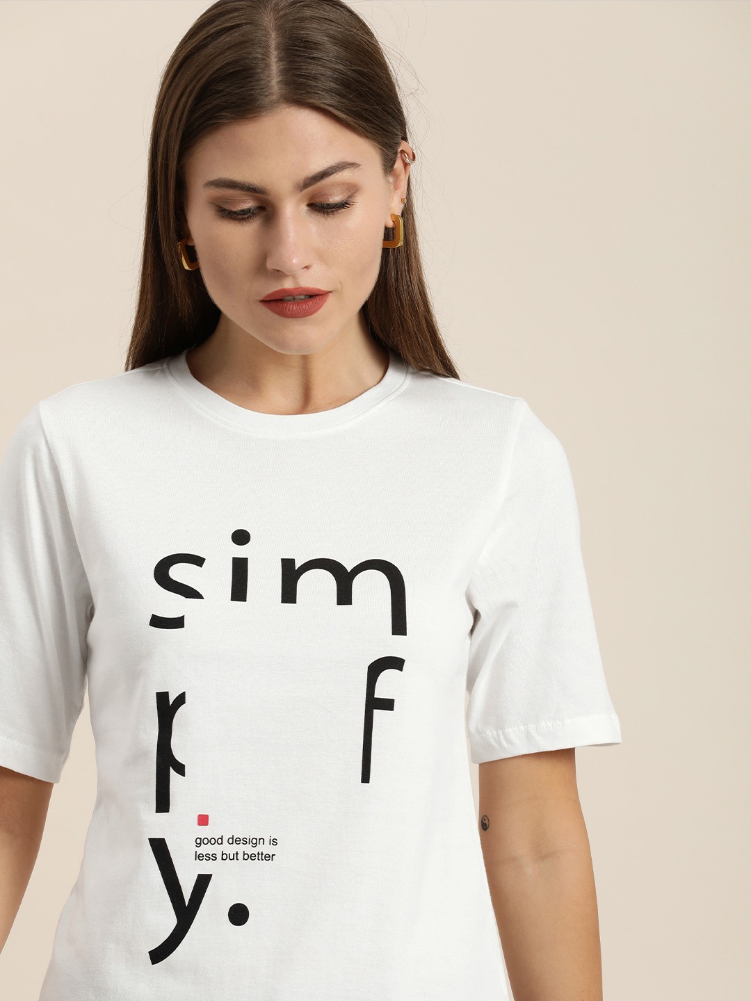 

ether Women White & Black Typography Printed Pure Cotton T-shirt