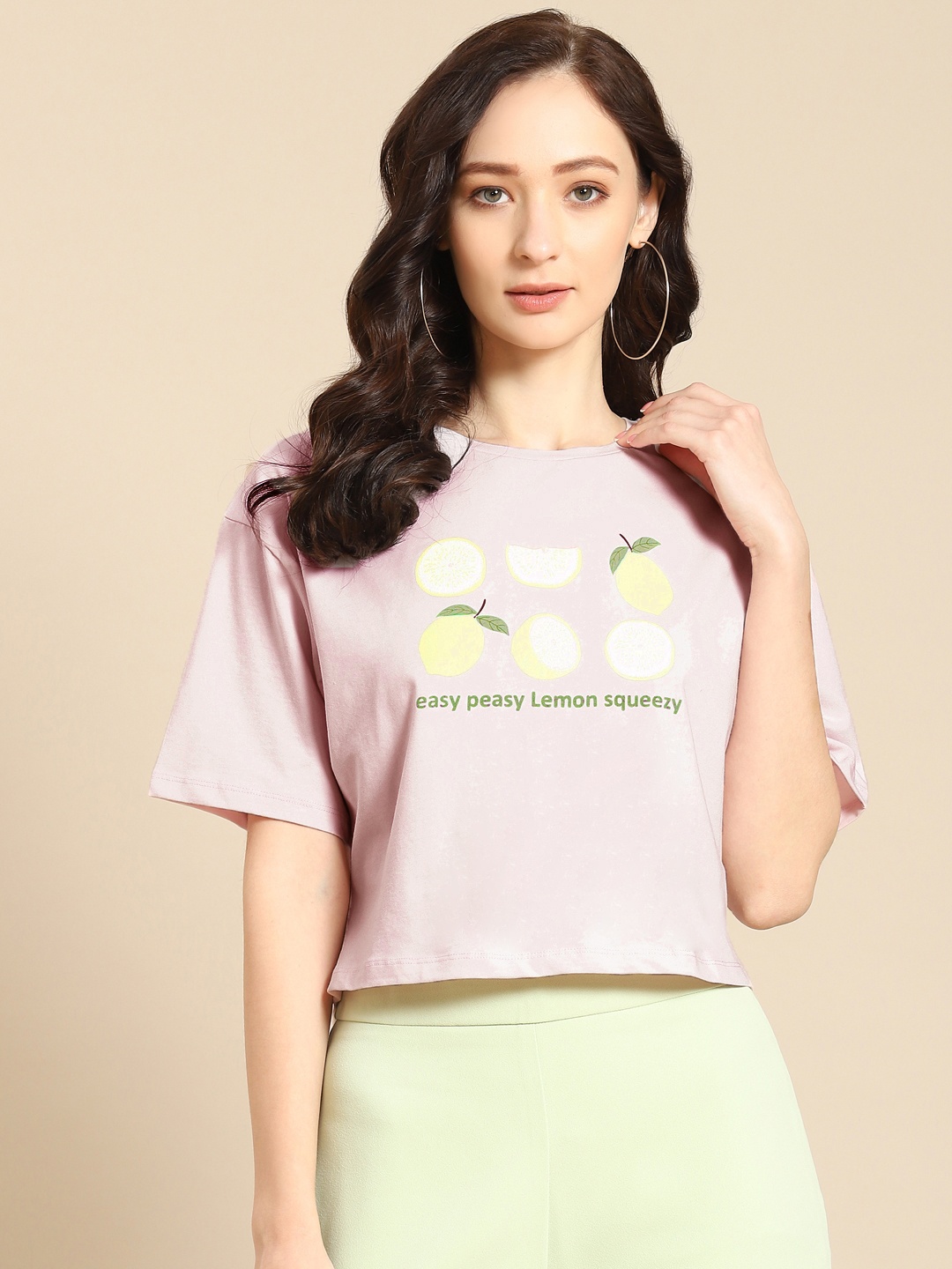 

COVER STORY Women Lavender Printed Cropped Cotton T-shirt