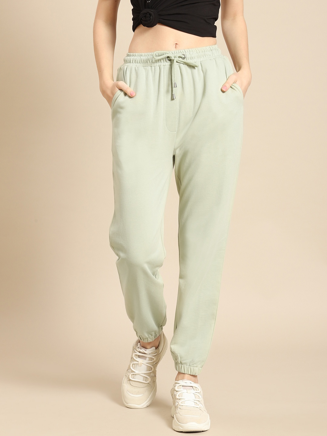 

COVER STORY Women Mint Green Cotton Joggers Trousers