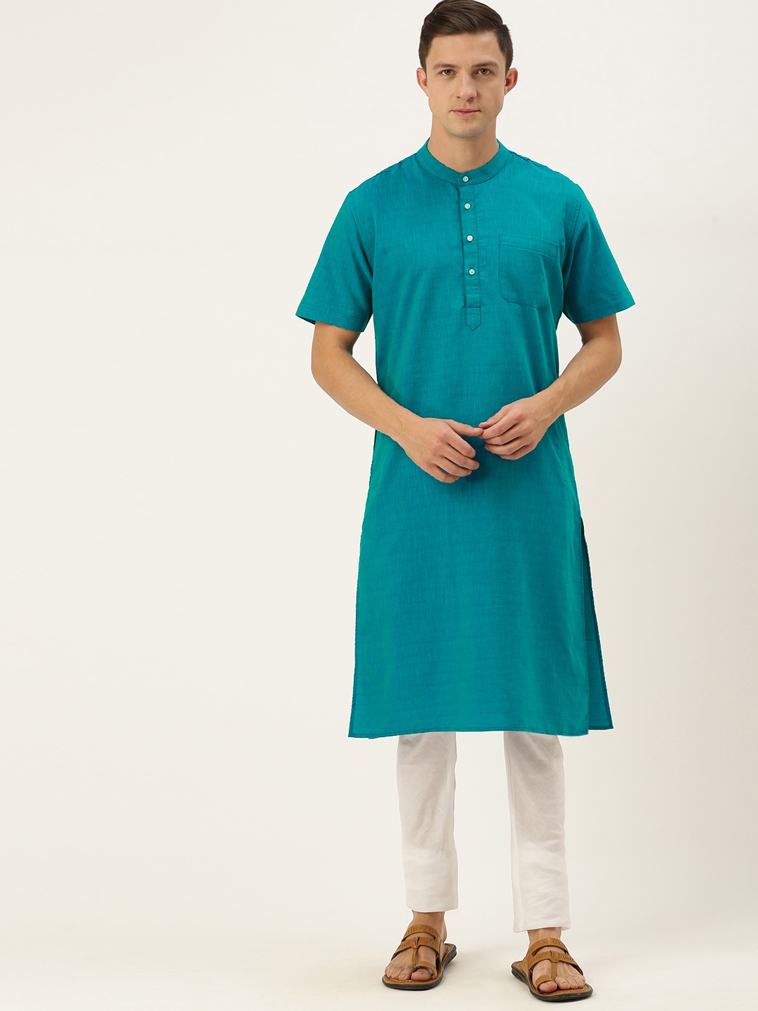 

IVOC Men Teal Green Solid Straight Kurta