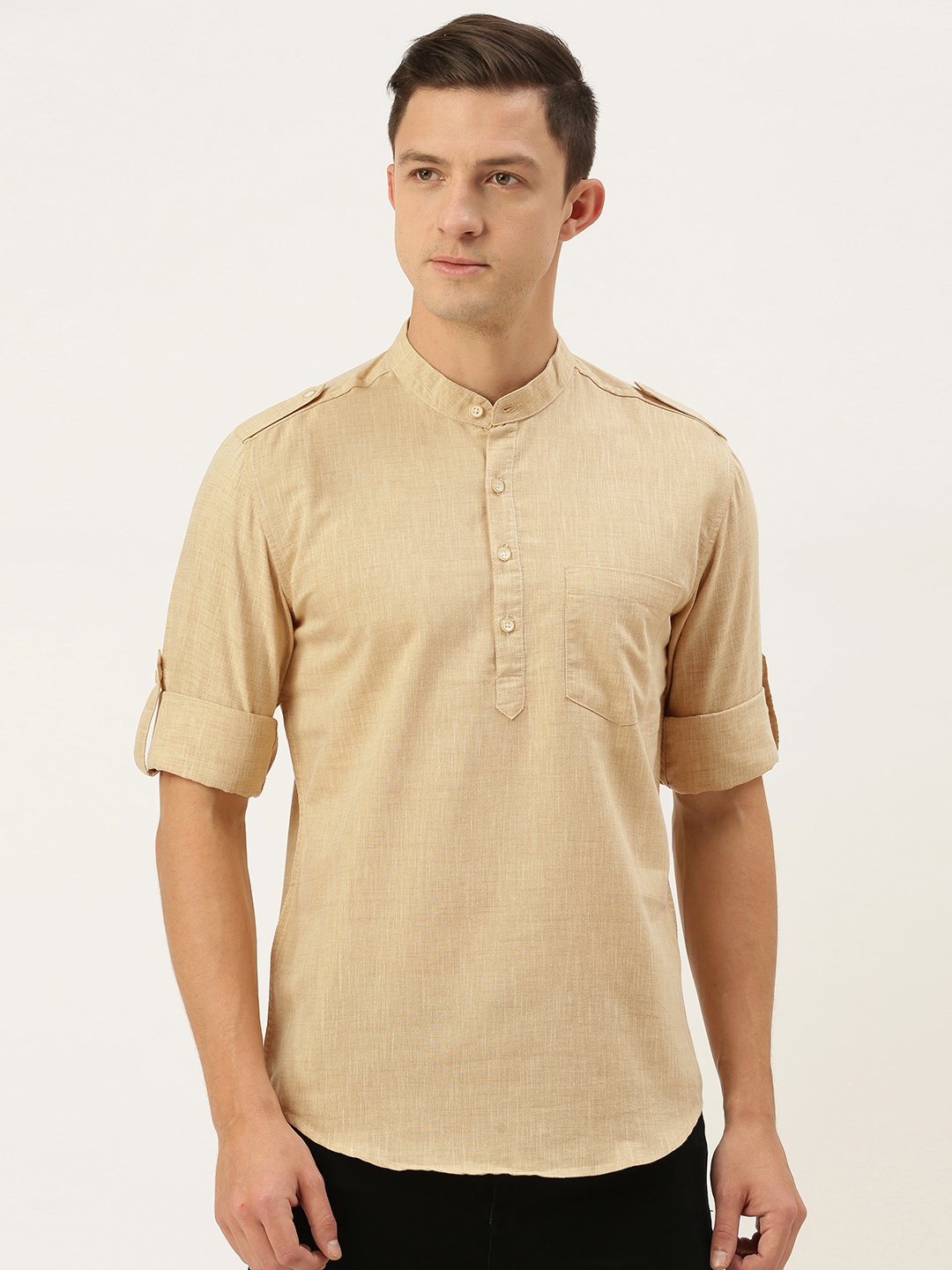 IVOC Men Beige Solid Kurta