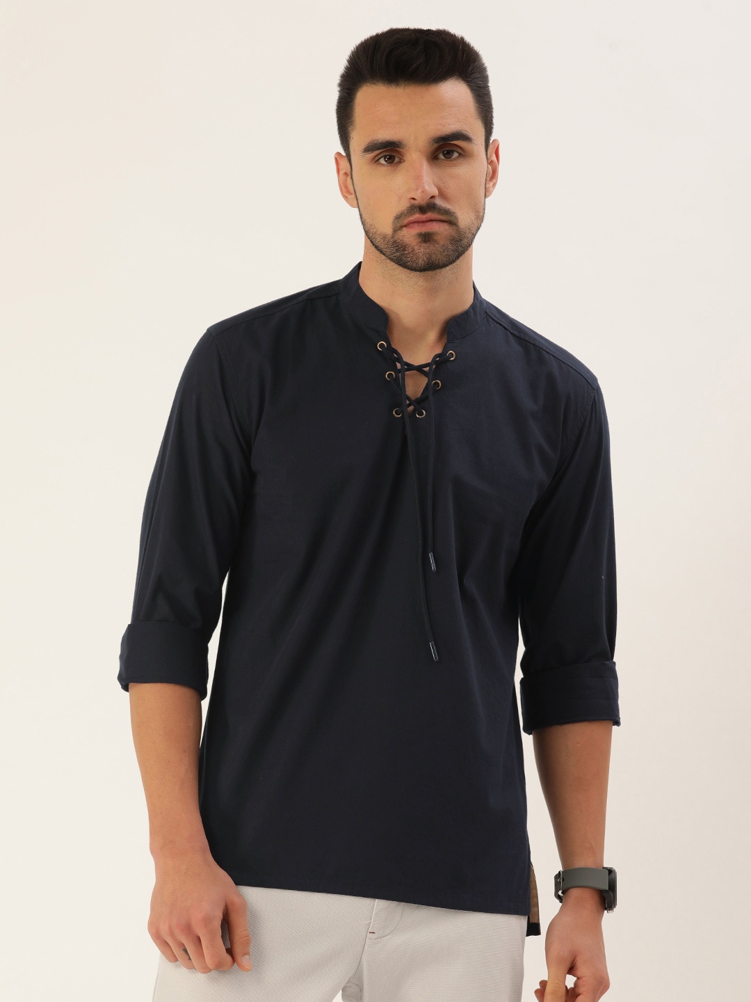

Bene Kleed Men Navy Blue Cotton Kurta