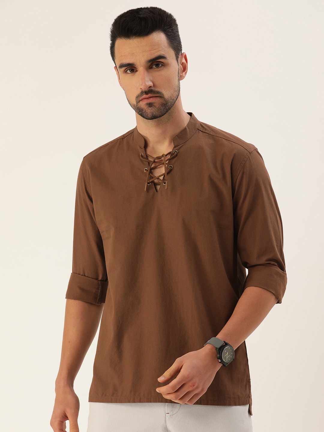 

Bene Kleed Men Slim Fit Cotton Kurta, Brown