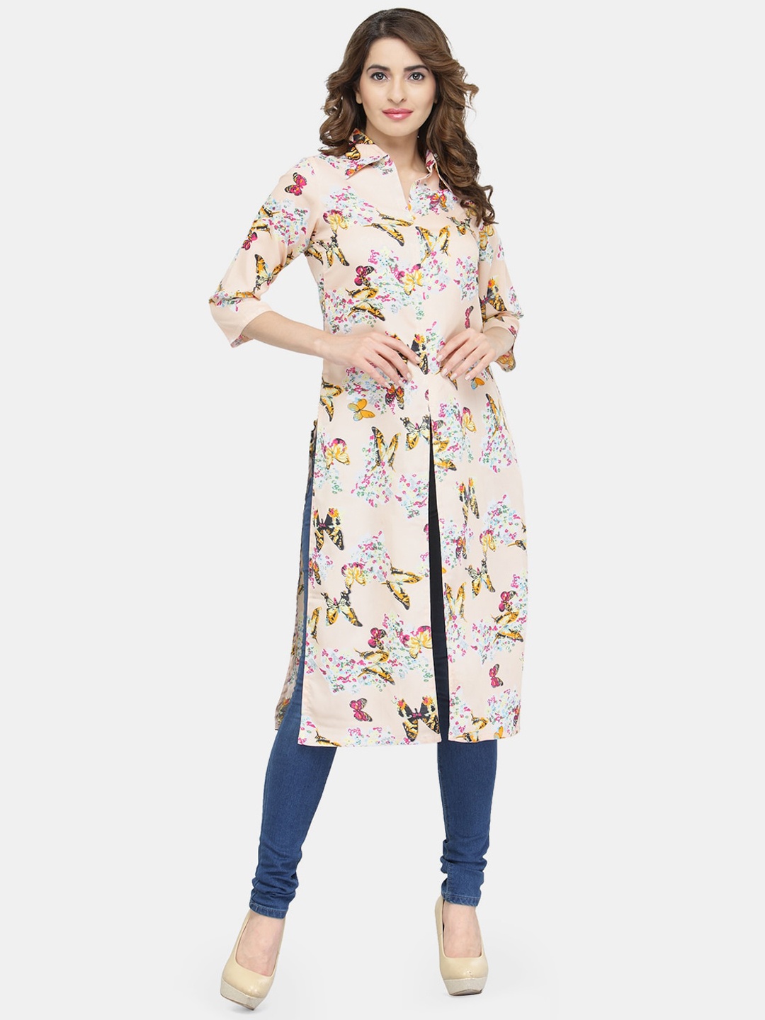 

Sayesha Women Beige & Multicoloured Floral Printed Crepe Kurta