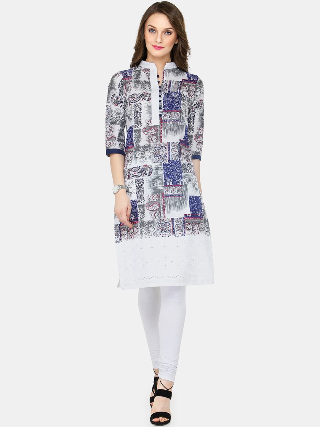 

Sayesha Women Blue Printed Mandarin Collar Straight Kurta