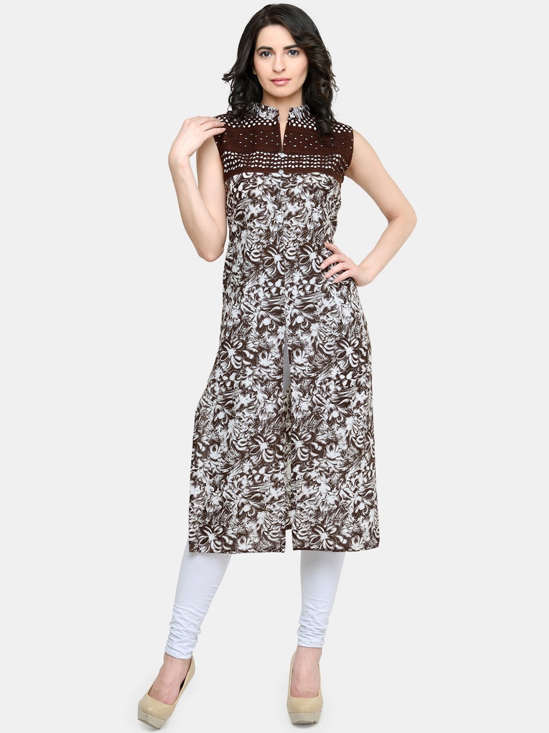 

Sayesha Women Brown & White Floral Printed Thread Work Kurta