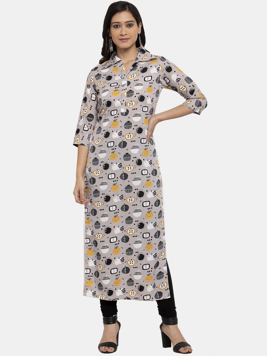 

Sayesha Women Grey & Yellow Printed Crepe Kurta