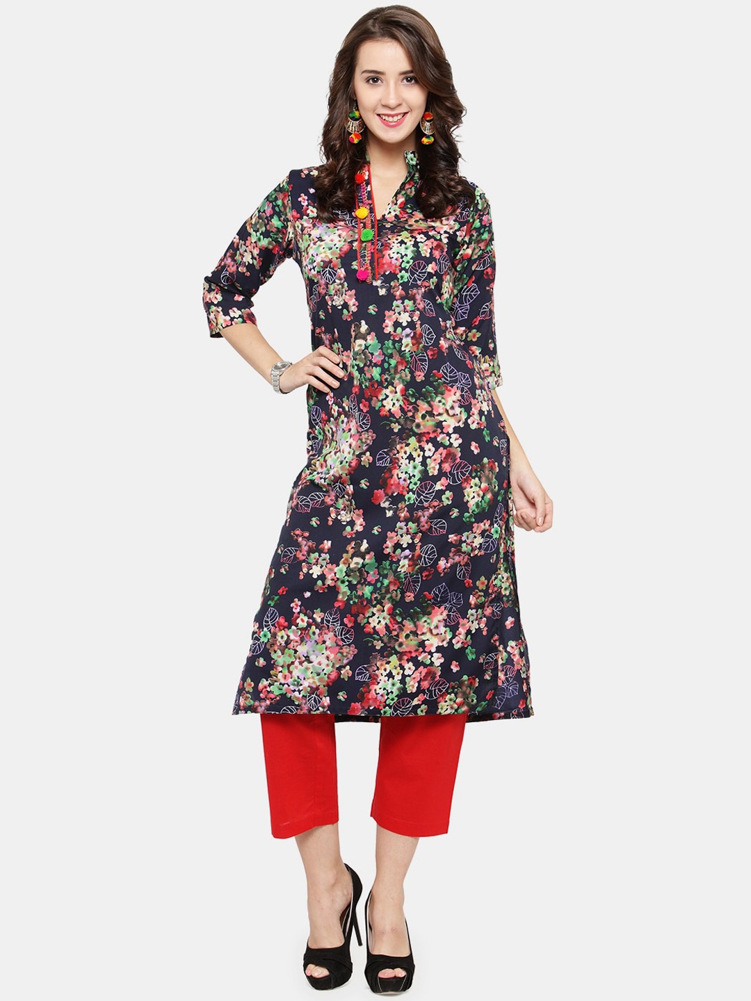 

Sayesha Women Blue & Green Floral Printed Crepe Kurta