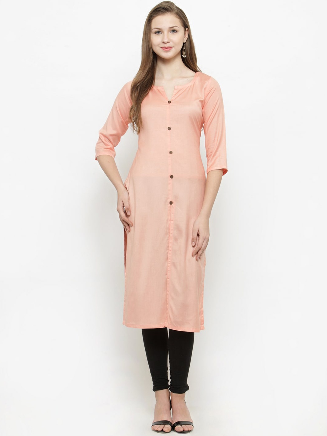 

Sayesha Women Peach-Coloured Flared Sleeves Kurta