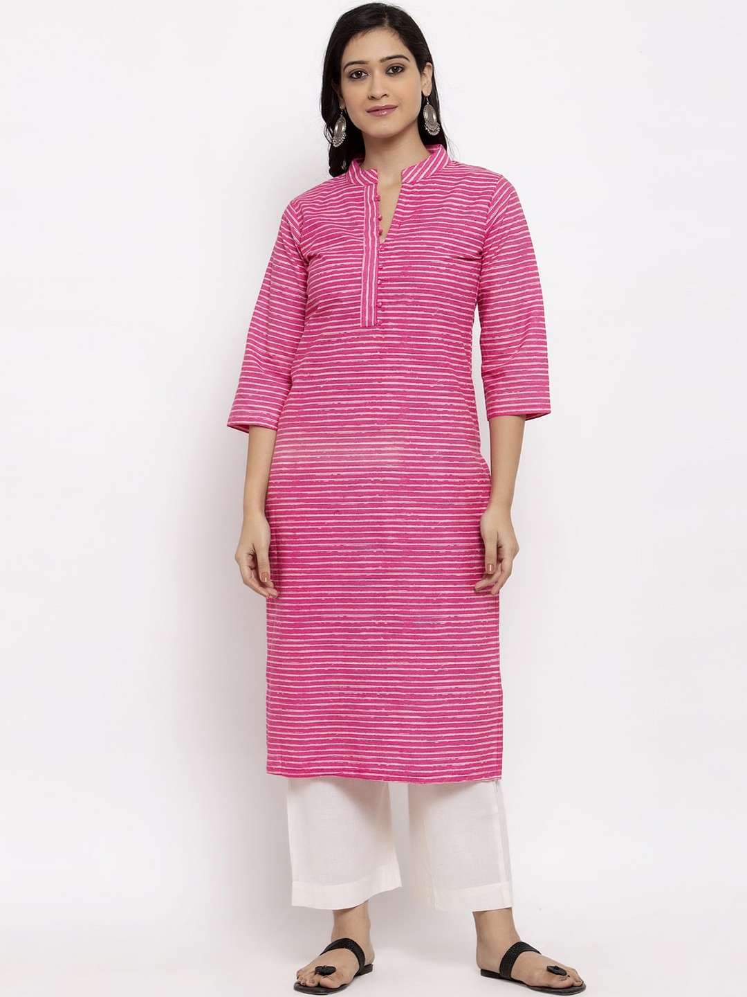 

Sayesha Women Pink & White Striped Pure Cotton Kurta