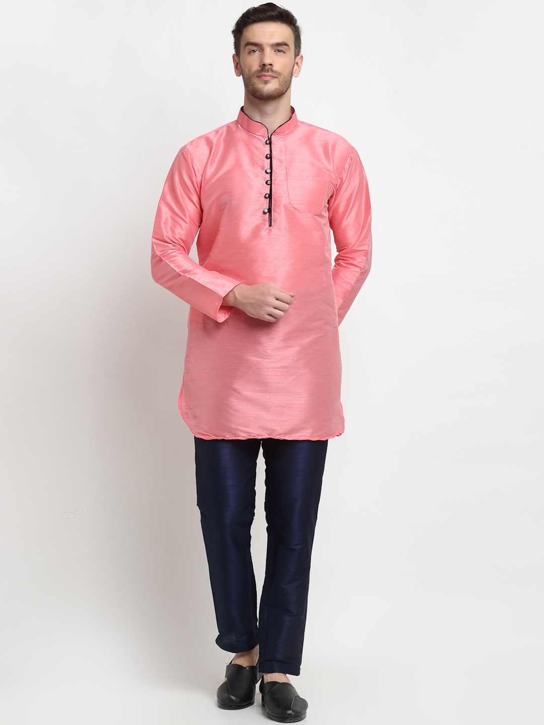 

Benstoke Men Pink Solid Silk Kurta