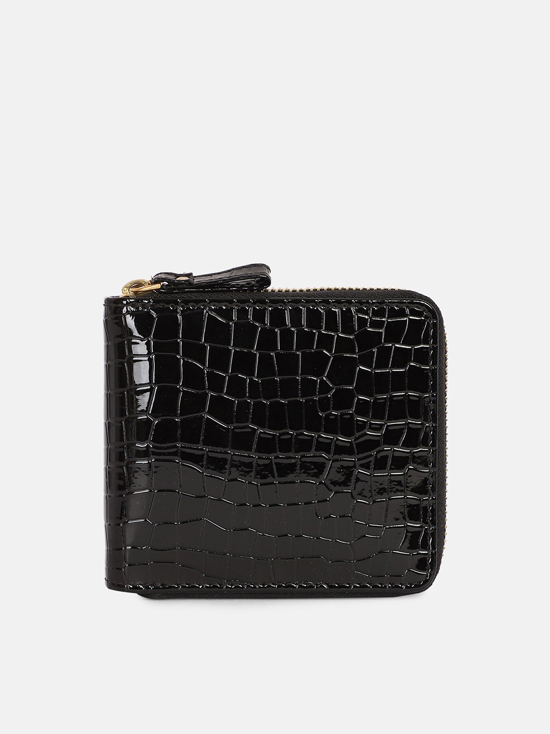 

Bagsy Malone Women Black Textured Zip Detail PU Zip Around Wallet