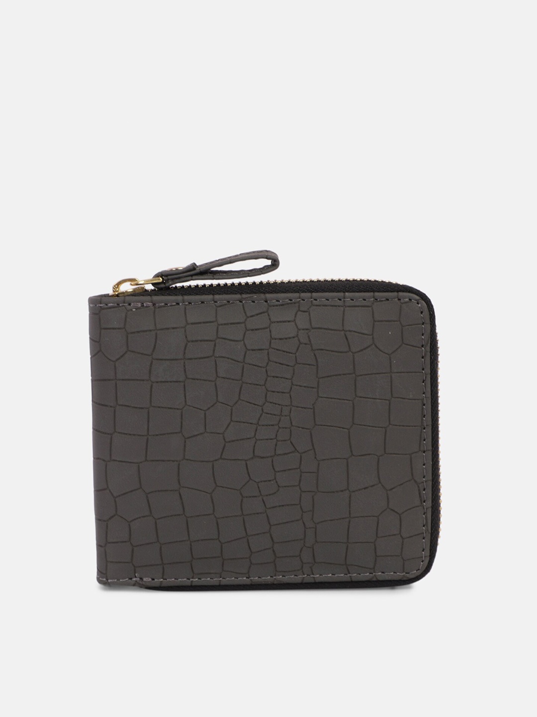 

Bagsy Malone Women Grey Abstract Textured PU Zip Around Wallet