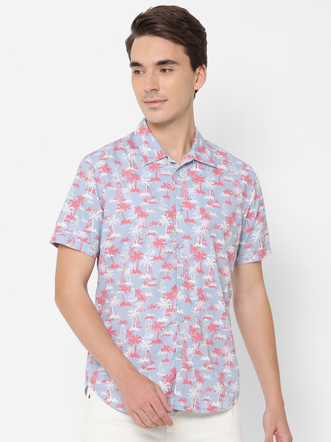 

HERE&NOW Men Blue Slim Fit Floral Printed Cotton Casual Shirt
