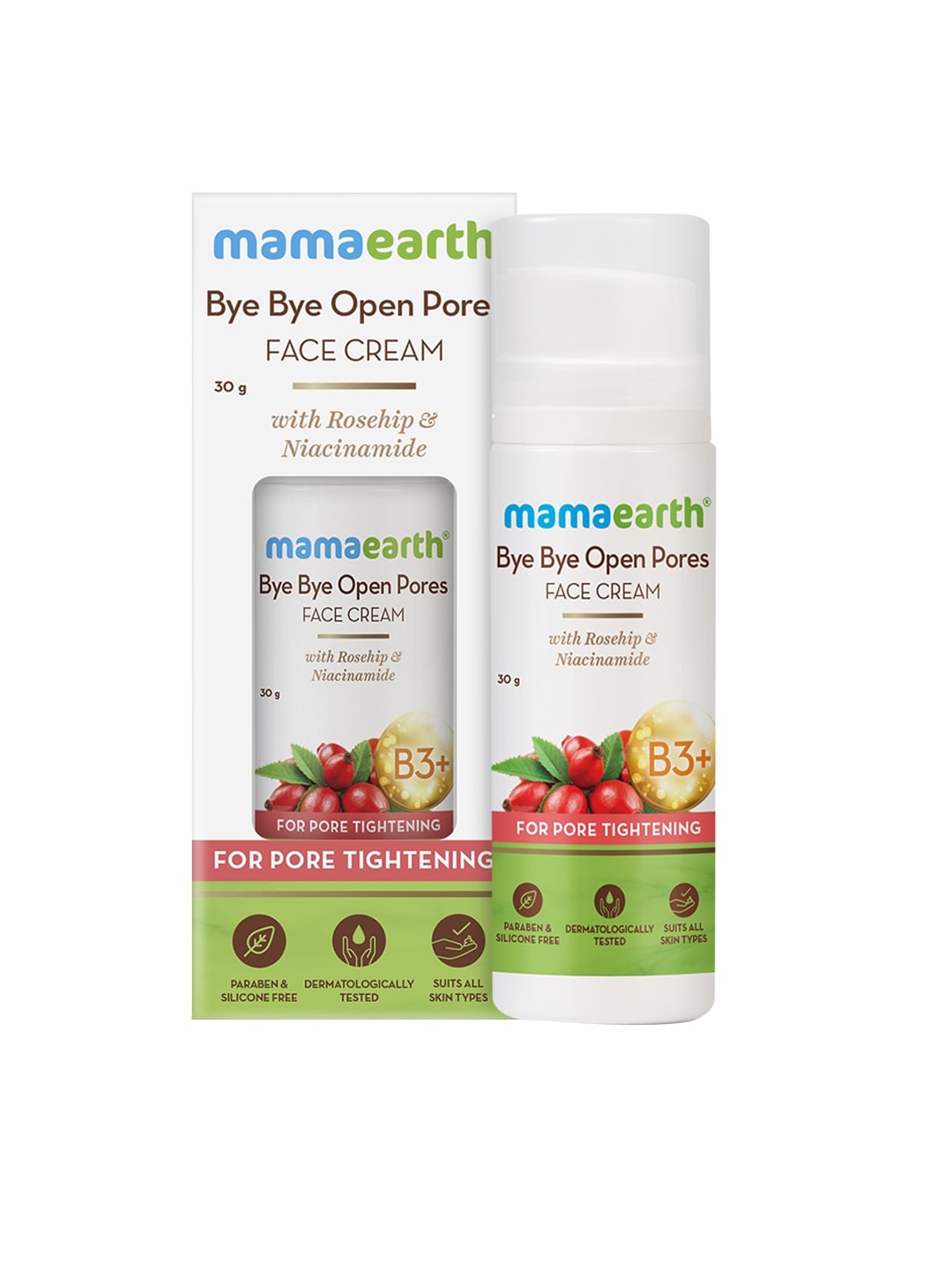 

Mamaearth Bye Bye Open Pores Face Cream with Rosehip & Niacinamide - 30 g, White