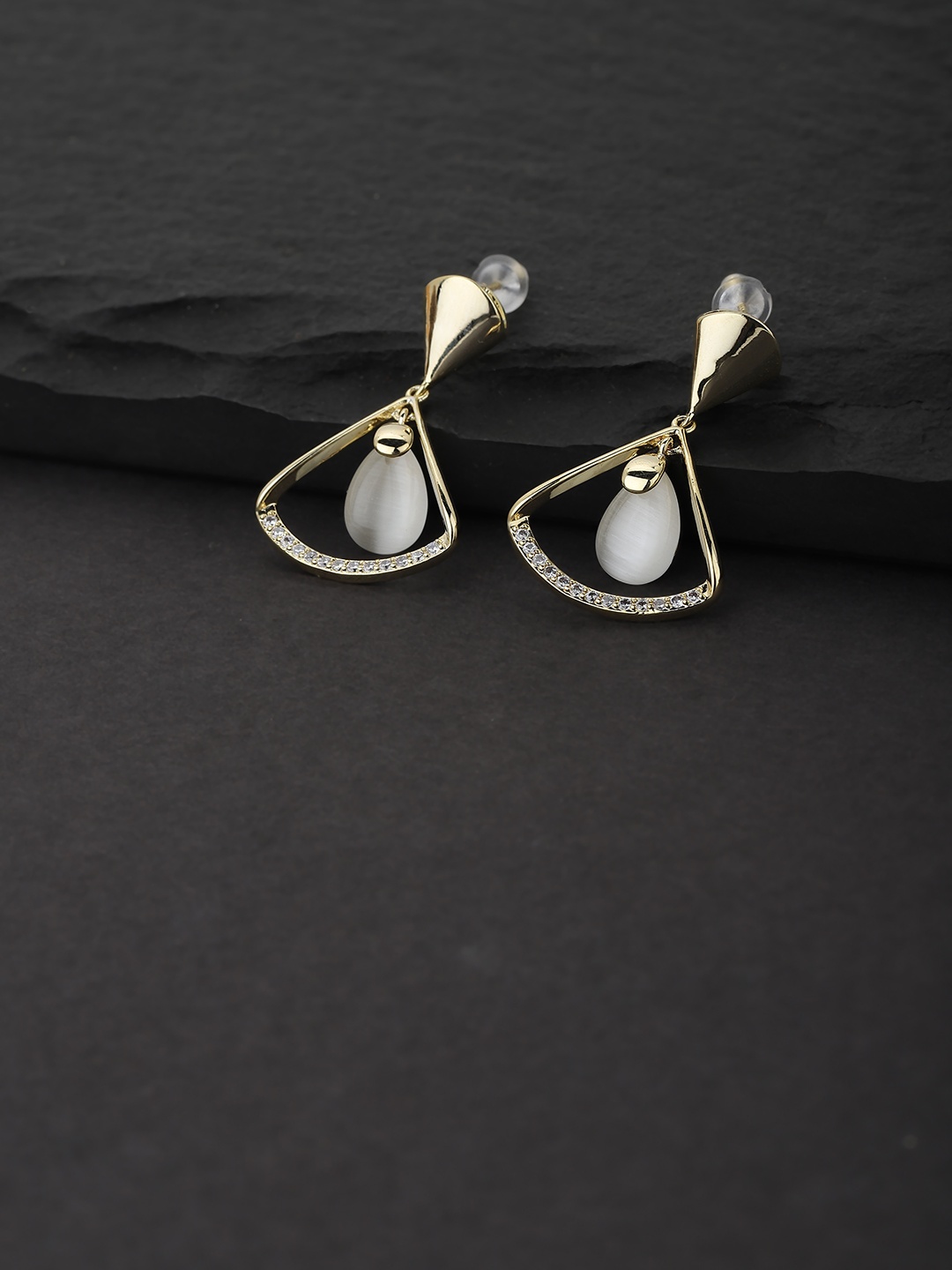 

Carlton London Gold-Toned Stone Studded Contemporary Drop Earrings