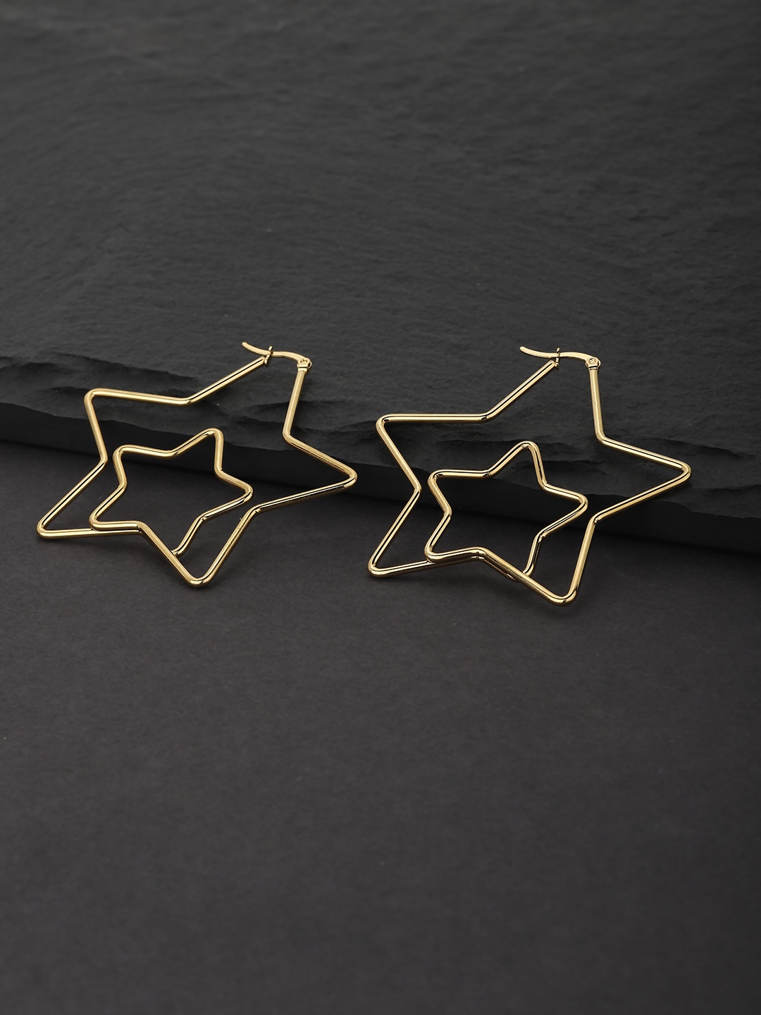 

Carlton London Gold-Toned Dual Star Shaped Drop Earrings