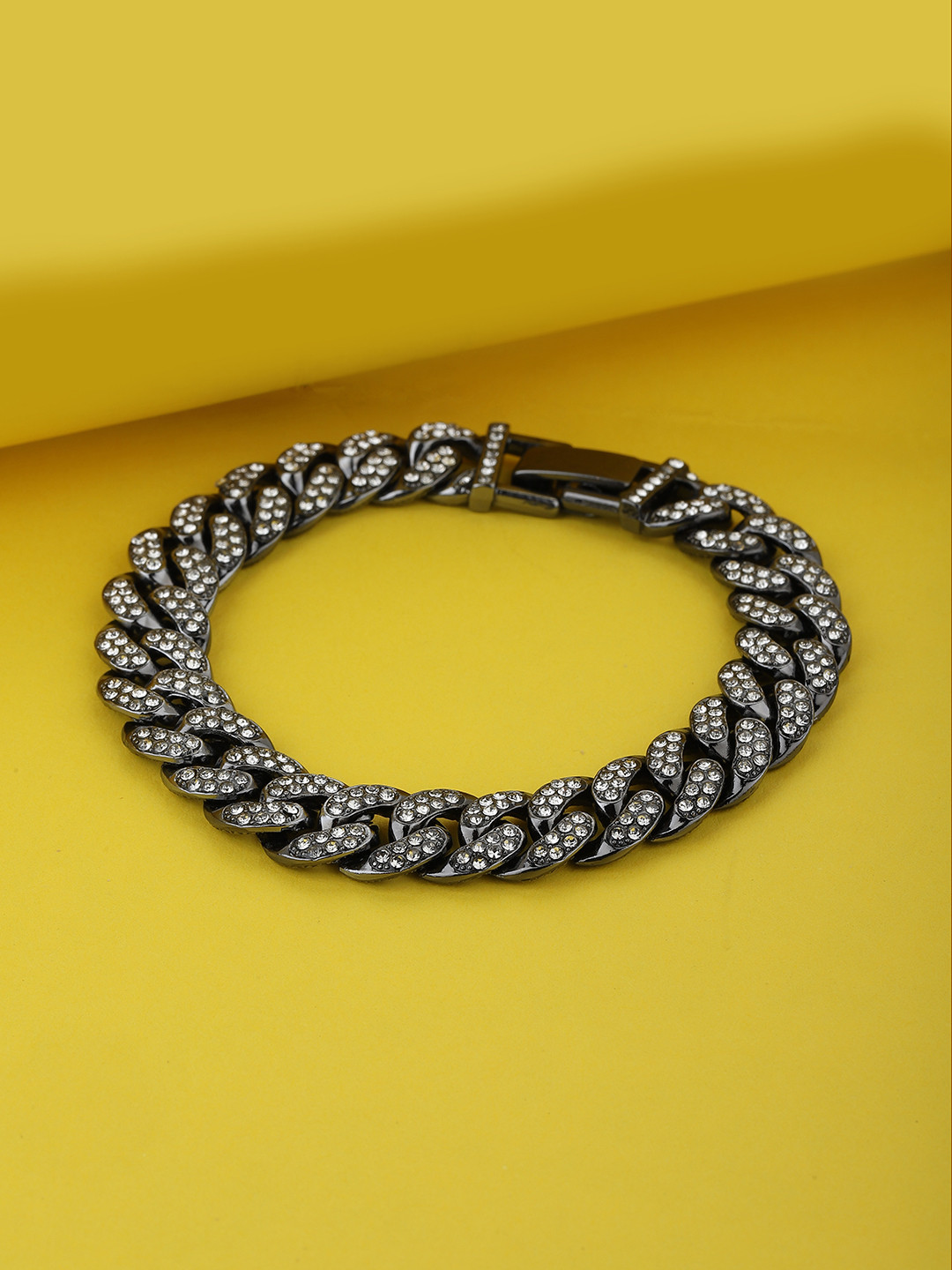 

Carlton London Women Black & Transparent Cubic Zirconia Oxidised Link Bracelet