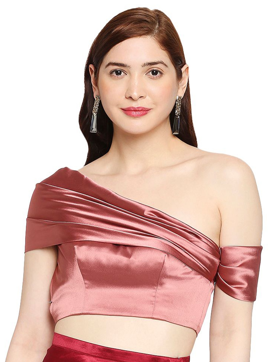 

AMMARZO Pink One Shoulder Satin Crop Top