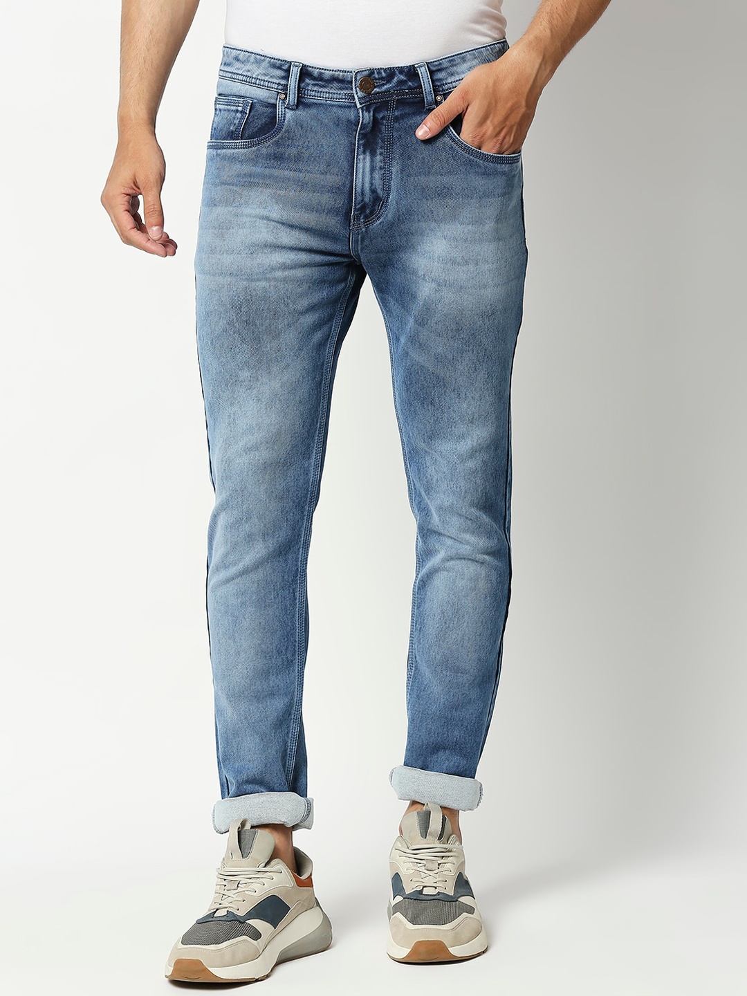 

High Star Men Blue Slim Fit Low Distress Heavy Fade Acid Wash Stretchable Jeans