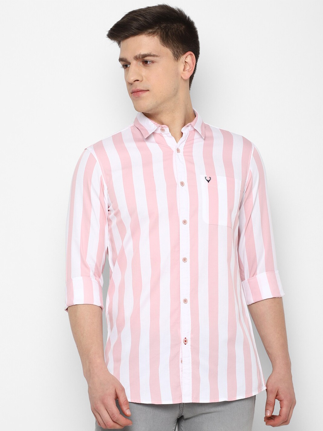 

Allen Solly Sport Men Pink & White Striped Pure Cotton Regular Fit Casual Shirt