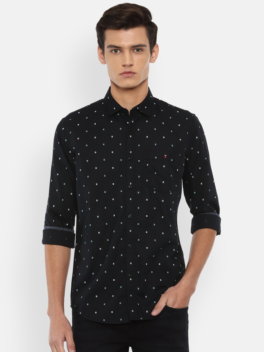 

Louis Philippe Jeans Men Black Slim Fit Printed Casual Shirt