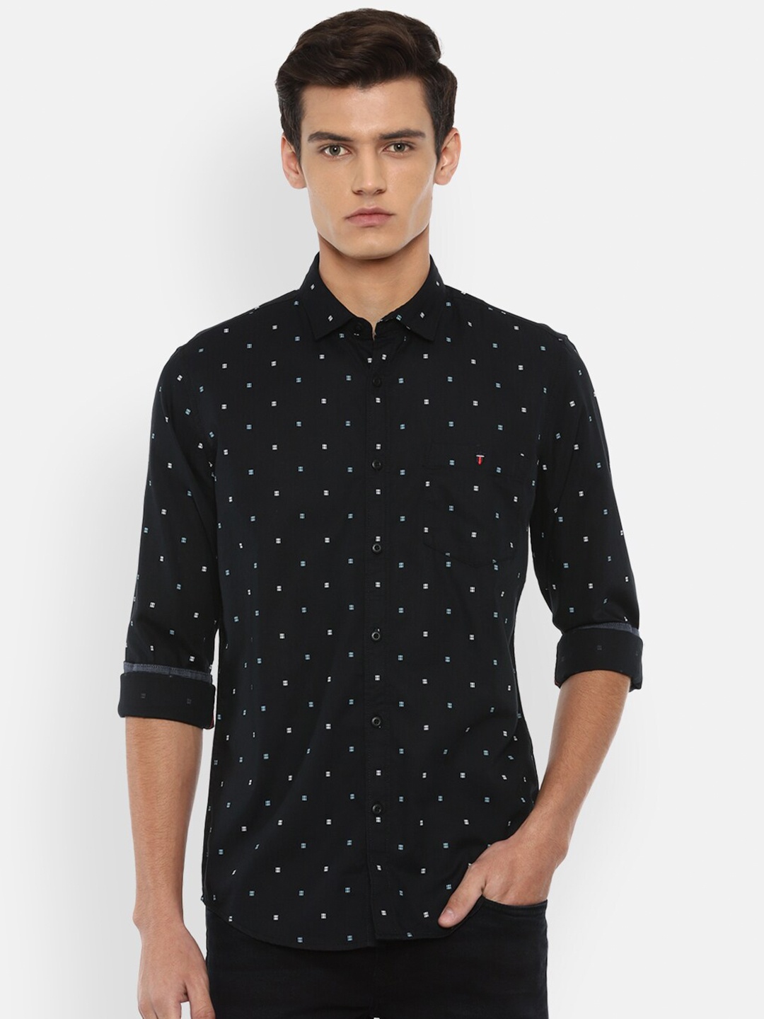 

Louis Philippe Jeans Men Black Slim Fit Printed Pure Cotton Casual Shirt
