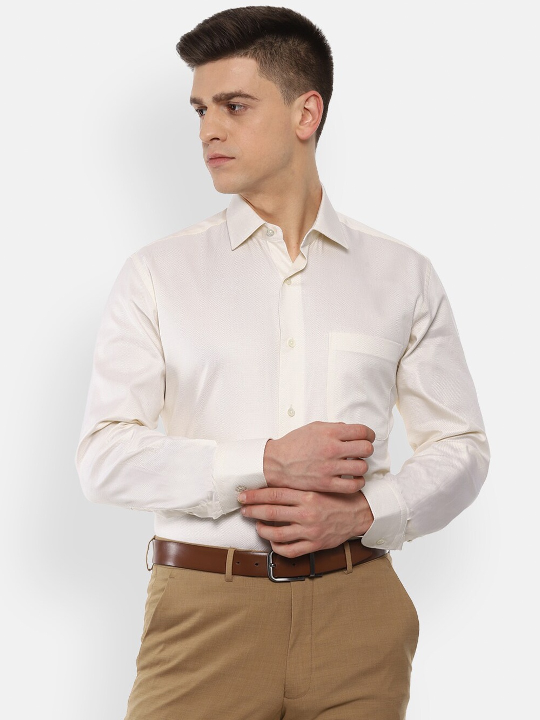 

Luxure by Louis Philippe Men Cream-Coloured Pure Cotton Regular Fit Formal Shirt