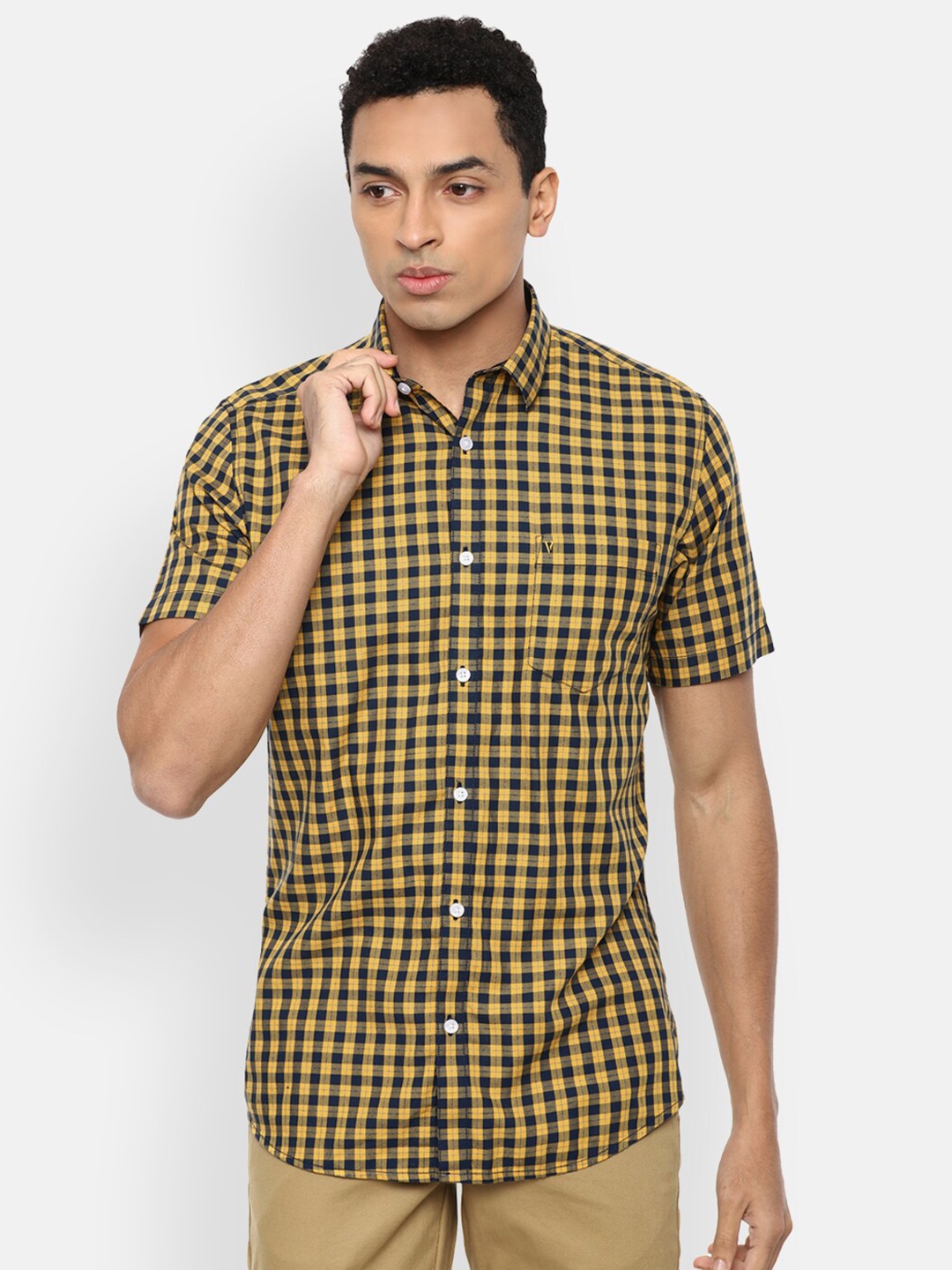 

Van Heusen Sport Men Yellow Slim Fit Gingham Checks Checked Pure Cotton Casual Shirt