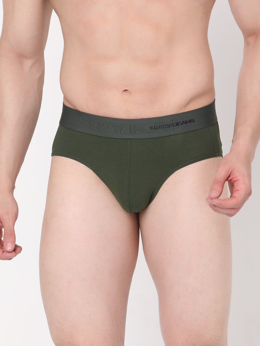 

UnderJeans by Spykar Men Olive Green Solid Cotton Blend Basic Briefs